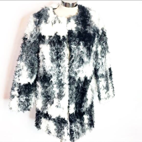 Zara tricolor texturized faux fur jacket - Picture 4 of 7